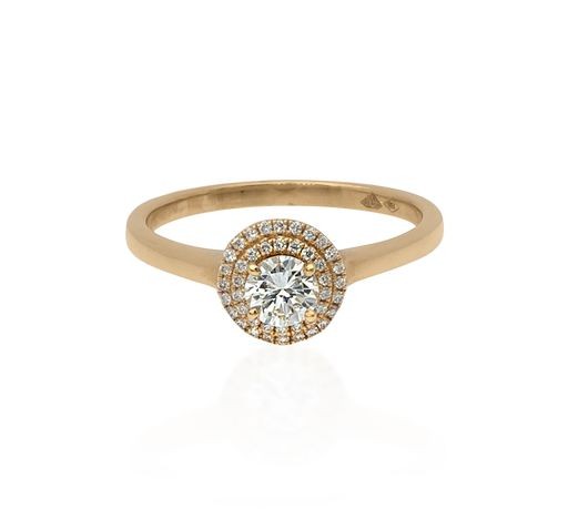 18ct yellow gold double halo design ring set with natural Diamo