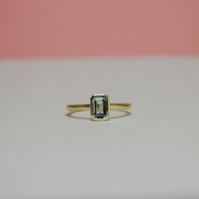 9K Emerald Cut Green Quartz Dress Ring
