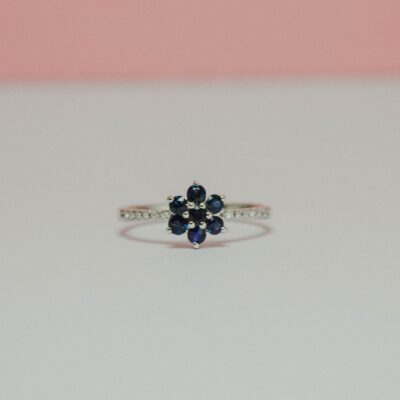 10K White Gold Flower Sapphire Dress Ring