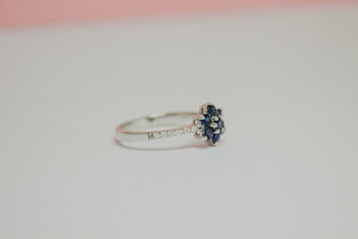 10K White Gold Flower Sapphire Dress Ring - Image 2