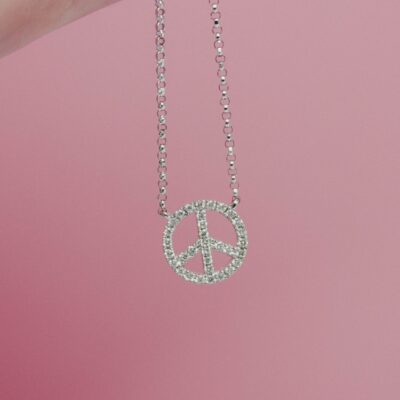 18K White Gold Peace Sign Necklace