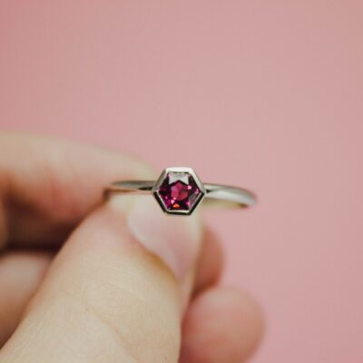 9K White Gold Pentagon Cut Spinel Stacker Ring