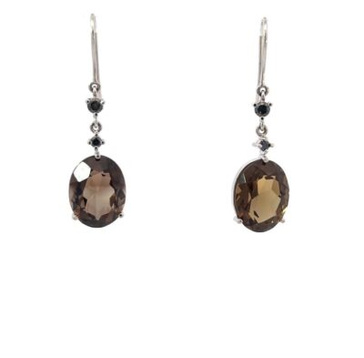 18K White Gold Smokey Quartz Earrings