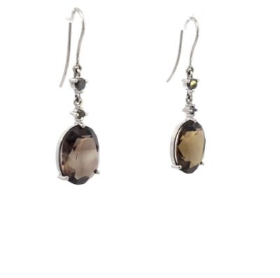 18K White Gold Smokey Quartz Earrings - Image 2