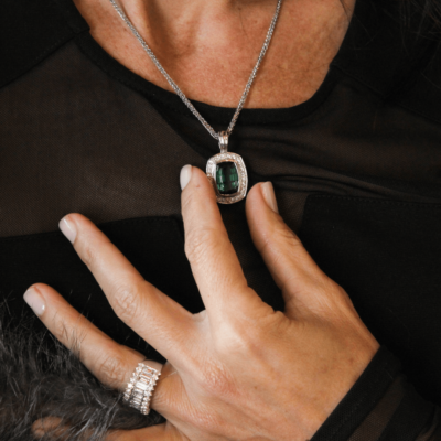 18K White Gold Cushion Tourmaline Pendant - Image 2
