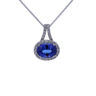 18K White Gold Halo Oval Tanzanite Pendant