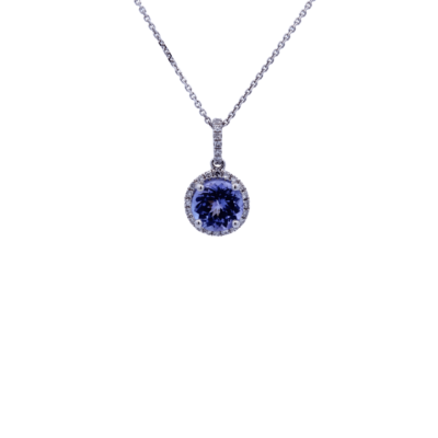 9K White Gold Mini Halo Tanzanite Pendant
