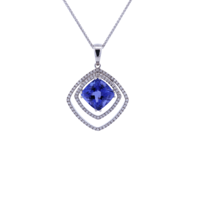 18K White Gold Tanzanite Cushion "Spiderweb" Pendant