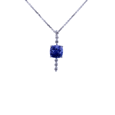 9K White Gold Detailed Cushion Tanzanite Pendant