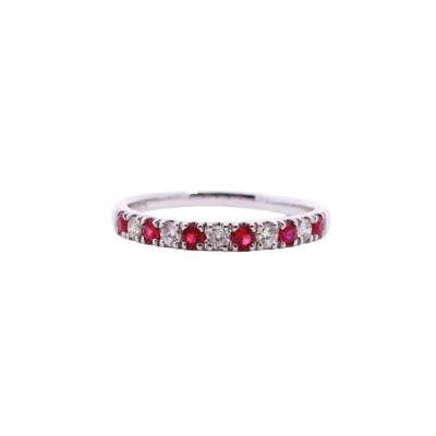 9K White Gold Half Eternity Diamond Ruby Ring