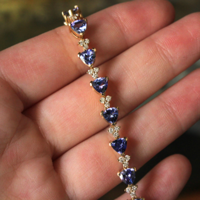 14K Yellow Gold Trilliant Cut Tanzanite Diamond Bracelet - Image 2