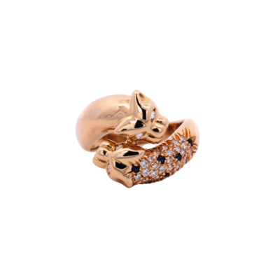 18K Yellow Gold Leopard Diamond & Sapphire Ring