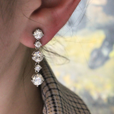 Platinum Diamond Drop Earrings - Image 2