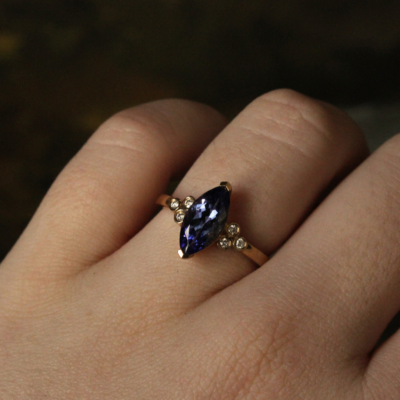 10K Yellow Gold Marquise Tanzanite Diamond Ring - Image 2