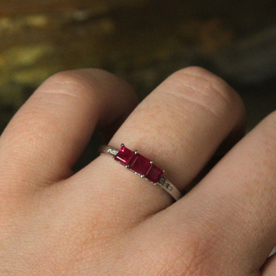 14K White Gold Princess Cut Ruby Diamond Ring - Image 2