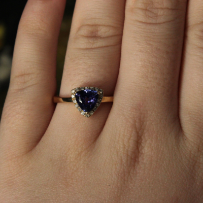 10K Yellow Gold Trilliant Tanzanite Diamond Ring - Image 2