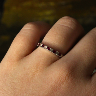 9K White Gold Half Eternity Diamond Ruby Ring - Image 2
