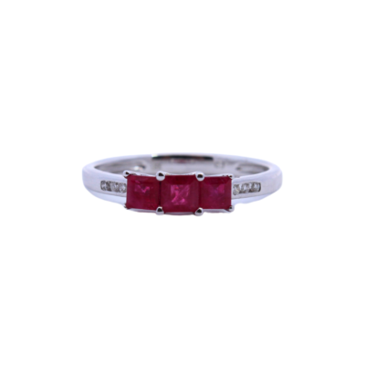 14K White Gold Princess Cut Ruby Diamond Ring