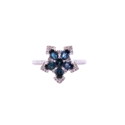 18K White Gold Floral Sapphire Diamond Ring