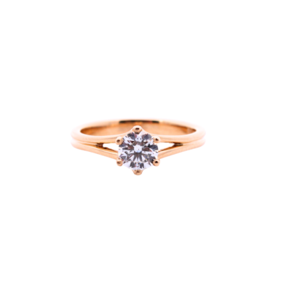 18K Yellow Gold 6-Claw Split Shank Diamond Engagement Ring