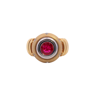 18K YG & WG Tube Ring With Ruby And Diamonds