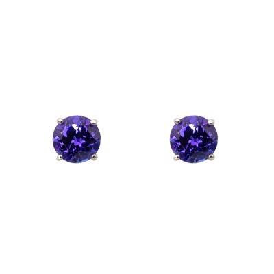 One pair of 18ct white gold 4 claw set Tanzanite stud earrings.