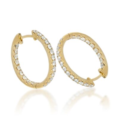 One pair of 18ct yellow gold huggy earrings set with natural Diamonds Diamonds: 44 = 0.99ct  G/H  VS-SI Round Brilliant cut