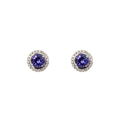 18ct white gold halo earrings set with Tanzanite and Diamonds